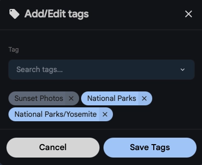 Tag edit menu